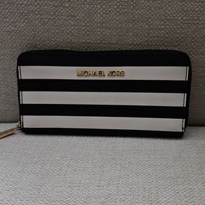 Michael Kors Black and Cream Striped Wallet